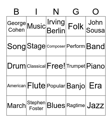 America Music Bingo Card