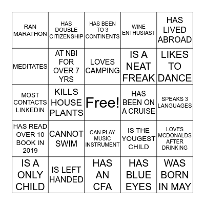 NBI HUMAN BINGO  Bingo Card