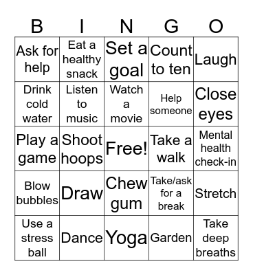 Coping Skills Bingo Card