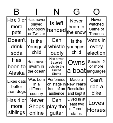 Ice Breaker BINGO Card