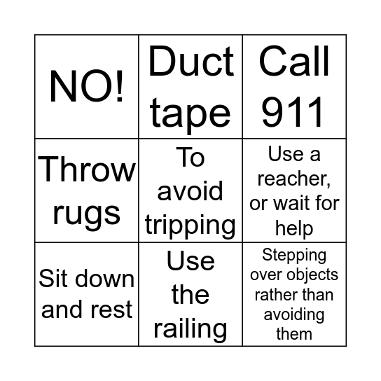 TBI Bingo: Functional Mobility Safety Bingo Card