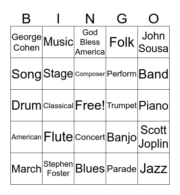 America Music Bingo Card