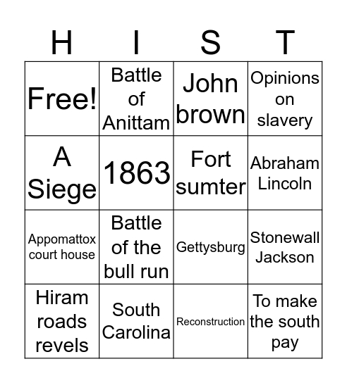 History bingo Card