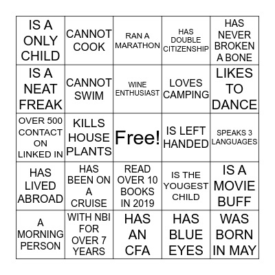 NBI HUMAN BINGO Card