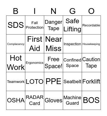 McCain Safety Bingo Card