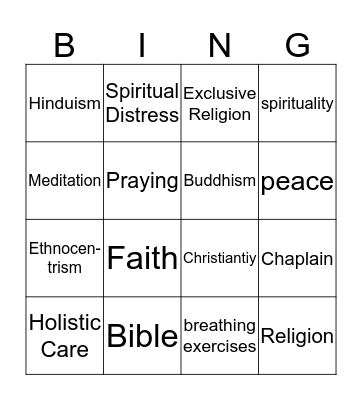 The Spiritual Self Bingo Card