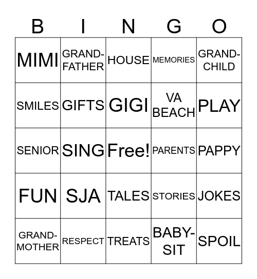 Grandparents Day Bingo Card