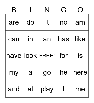 NUMBER Bingo Card