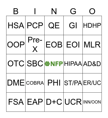Open Enrollment Acronym BINGO Card