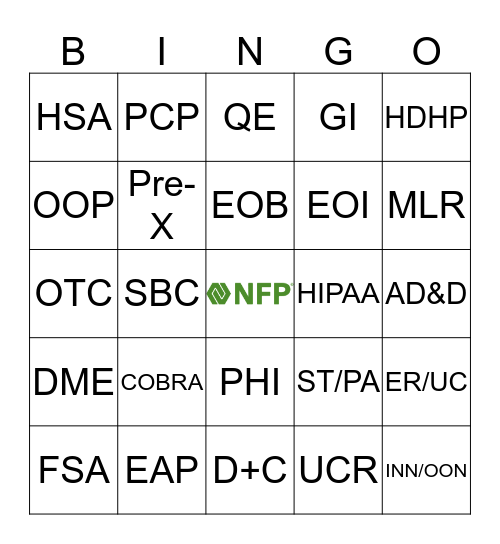 Open Enrollment Acronym BINGO Card