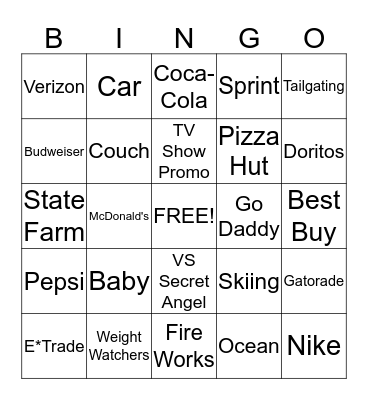 SUPER BOWL COMMERCIAL Bingo Card