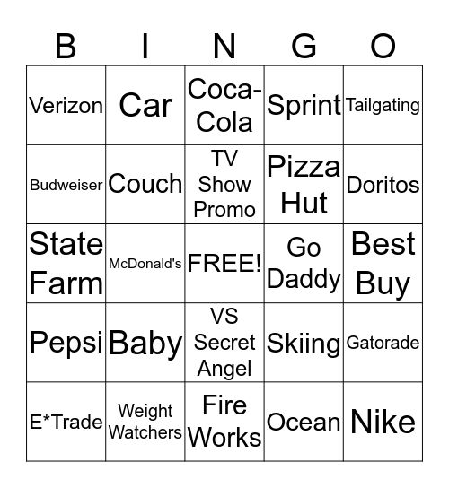 SUPER BOWL COMMERCIAL Bingo Card