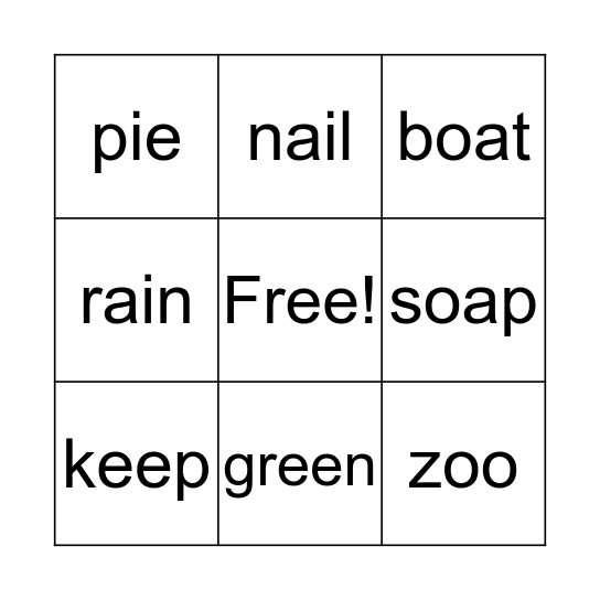 Words Bingo Card