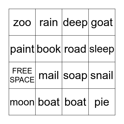 Words Bingo Card