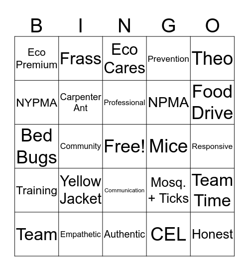 Eco Serve Pest Bingo Card