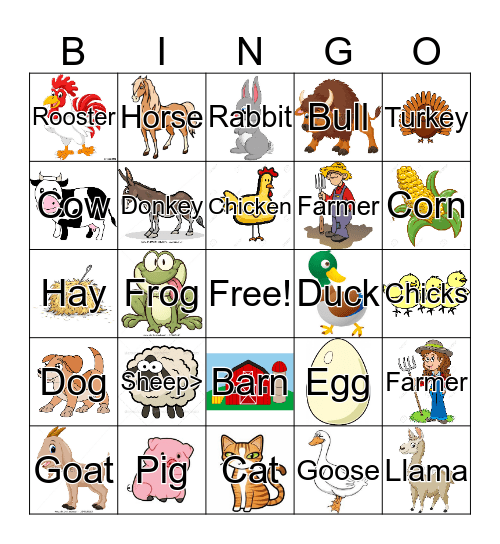 On The Farm/Farm Animals Bingo Card