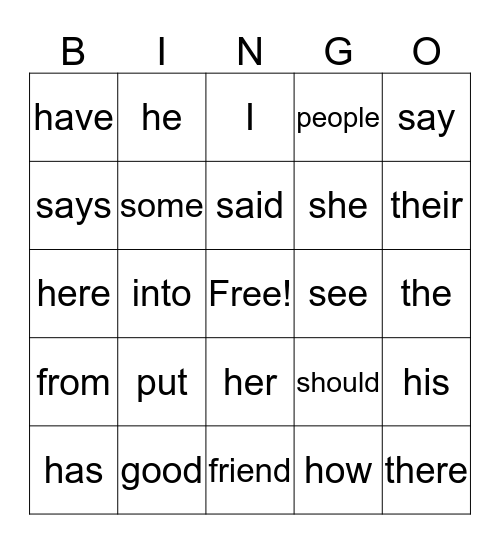 Grade 1 Trick Words Bingo Card