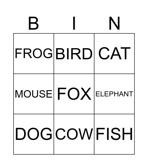 What does the fox say? Bingo Card