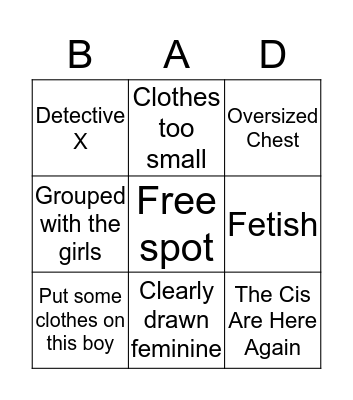 Cis Fan Bingo Card