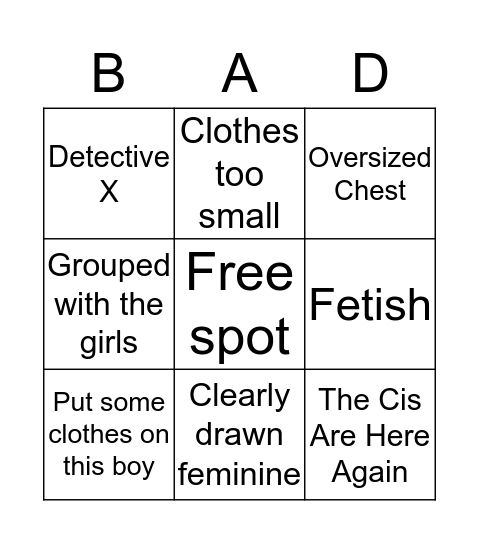 Cis Fan Bingo Card