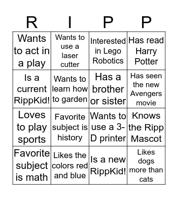 RippKid Bingo! Bingo Card