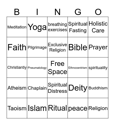 The Spiritual Self Bingo Card