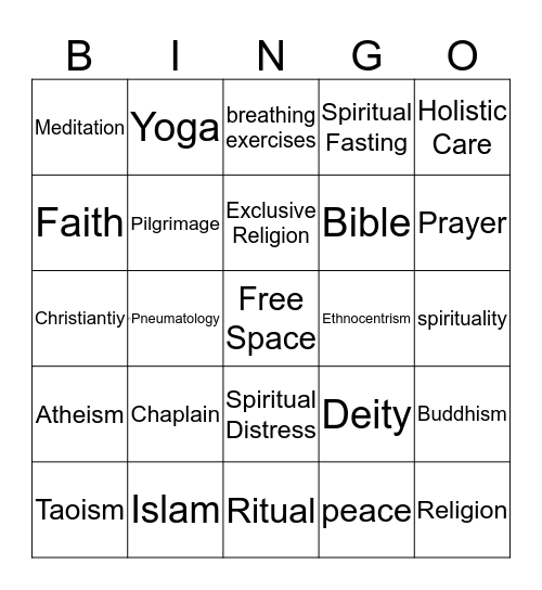 The Spiritual Self Bingo Card
