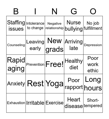 Nursing Burnout Bingo Card