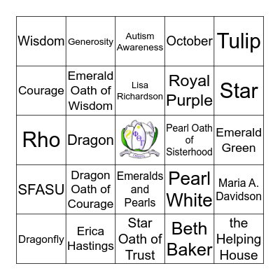 Phi Theta Gamma Bingo Card