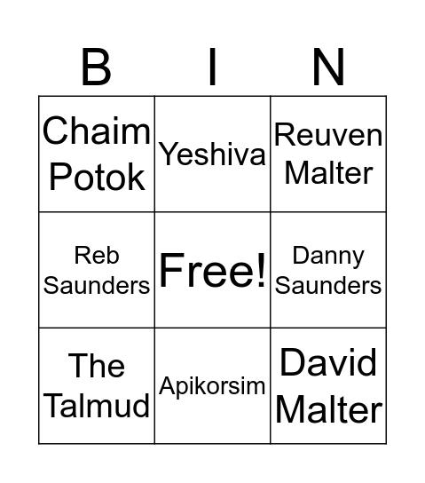 The Chosen  Bingo Card