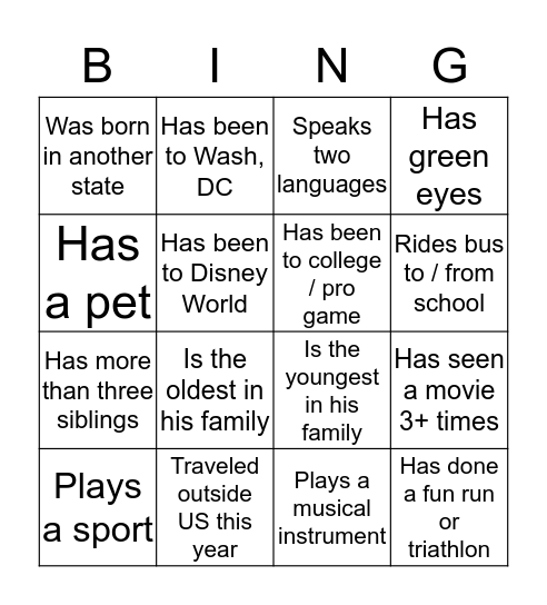 Cub BING (No "O") Bingo Card