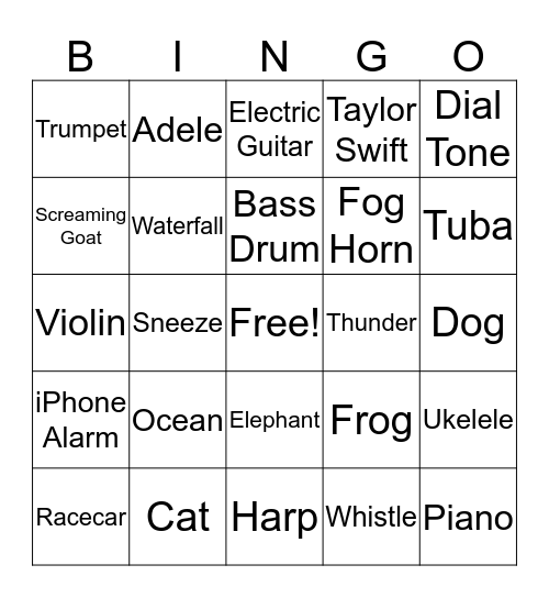 Sound Bingo Card