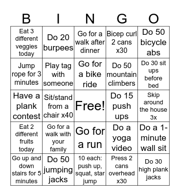 FUN FITNESS BINGO! Bingo Card