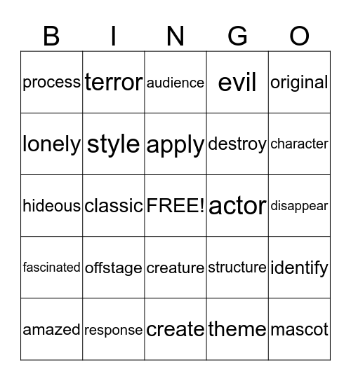 Unit 4 Vocabulary Bingo Card