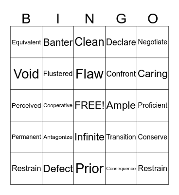 Vocabulary Review Bingo Card