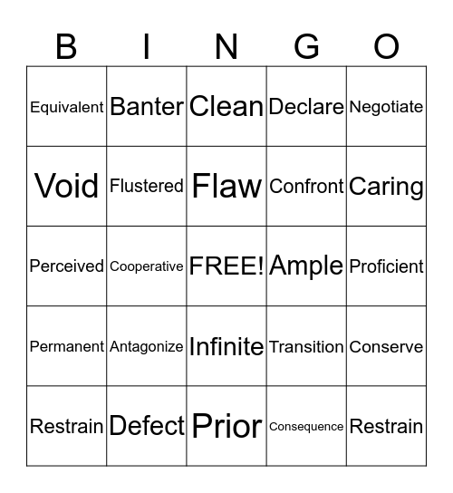 Vocabulary Review Bingo Card