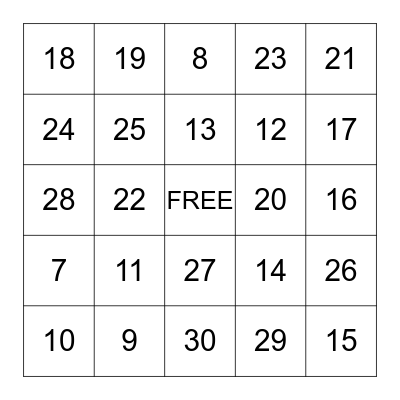 Number Bingo  Bingo Card