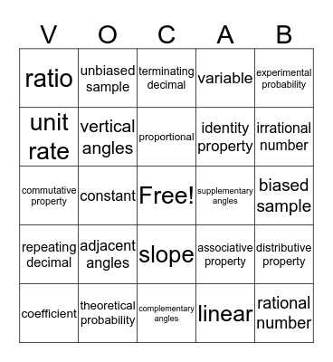 Math 7 Bingo Card
