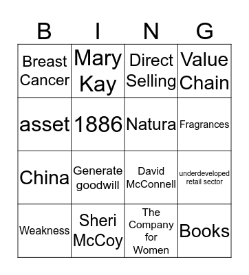 AVON Bingo Card