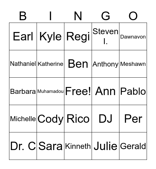 E-2 Bingo Card