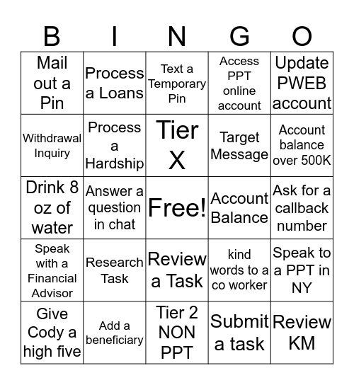 VOYA RECORD KEEPING BINGO Card
