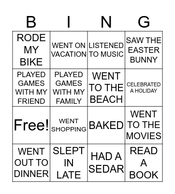SPRING BREAK BINGO Card