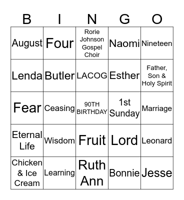 90th birthday - scriptures & memory lane Bingo Card