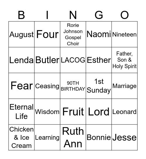 90th birthday - scriptures & memory lane Bingo Card