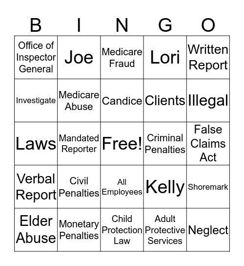 In-Service Bingo Card