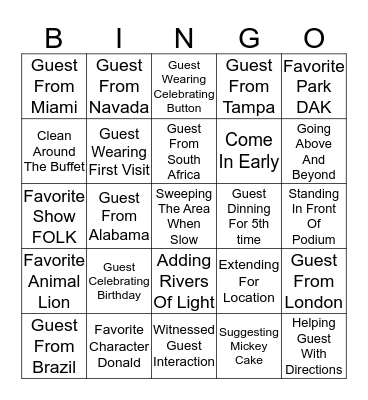 Tusker House Seater Bingo Card