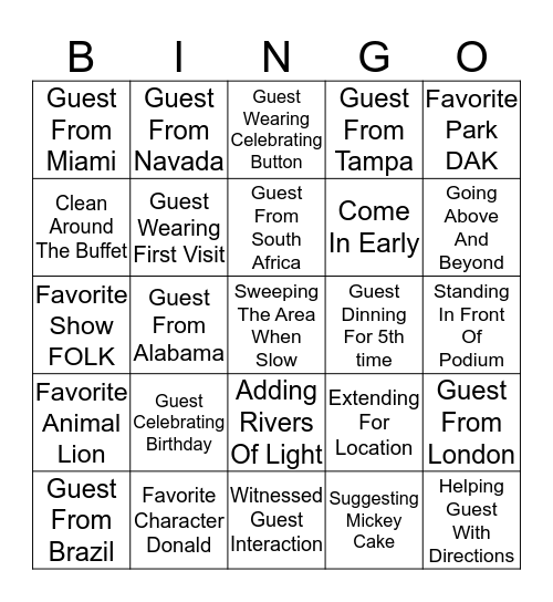 Tusker House Seater Bingo Card