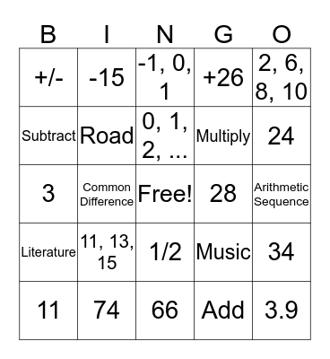 Number Sense BINGO Card