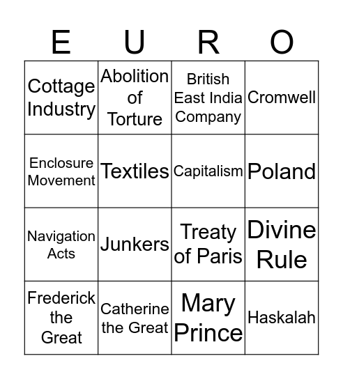 Unit 5: Enlightened Absolutism Bingo Card