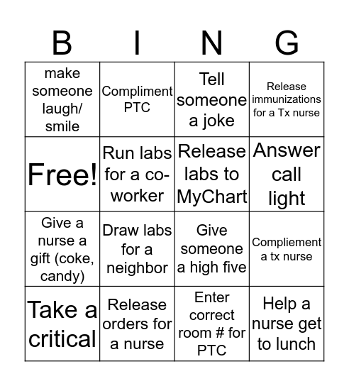 Nurses Week Bingo!  Bingo Card